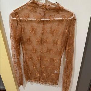Elegant Sheer Lace Top - Tan/caramel